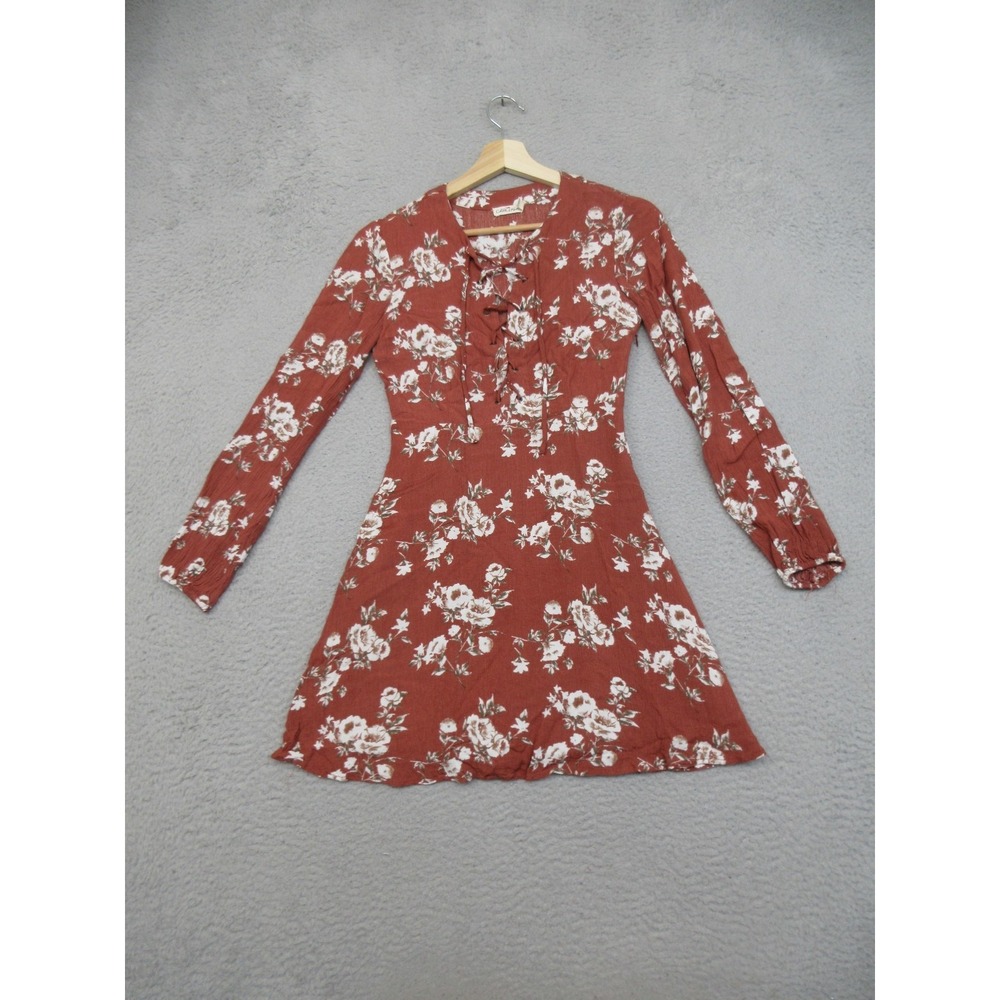 Chloe‎ & Katie Rust Floral Dress Women Small Cottagecore Boho Prairie Festival